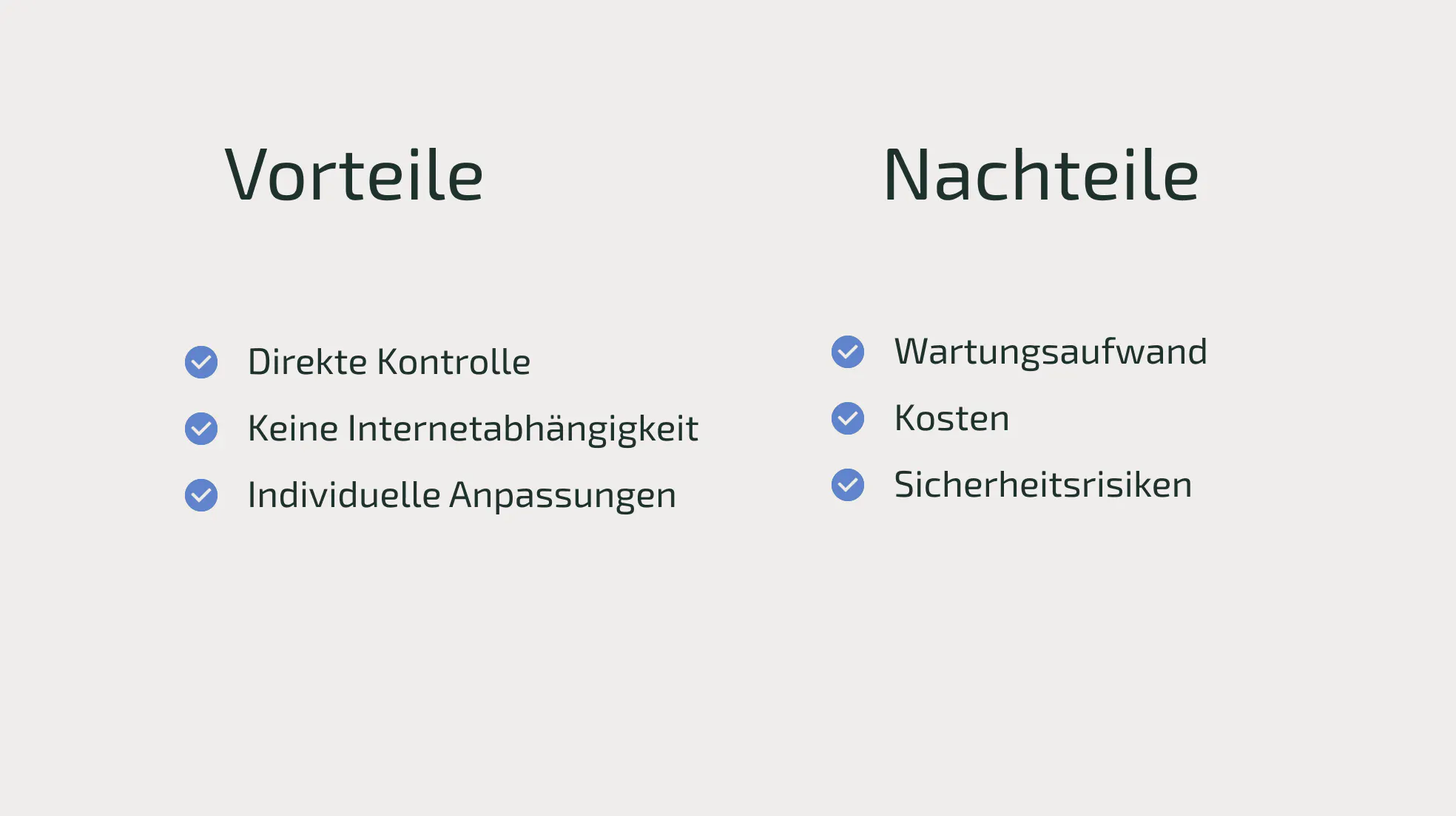 Vorteile und Nachteile von lokal installierten Lösungen