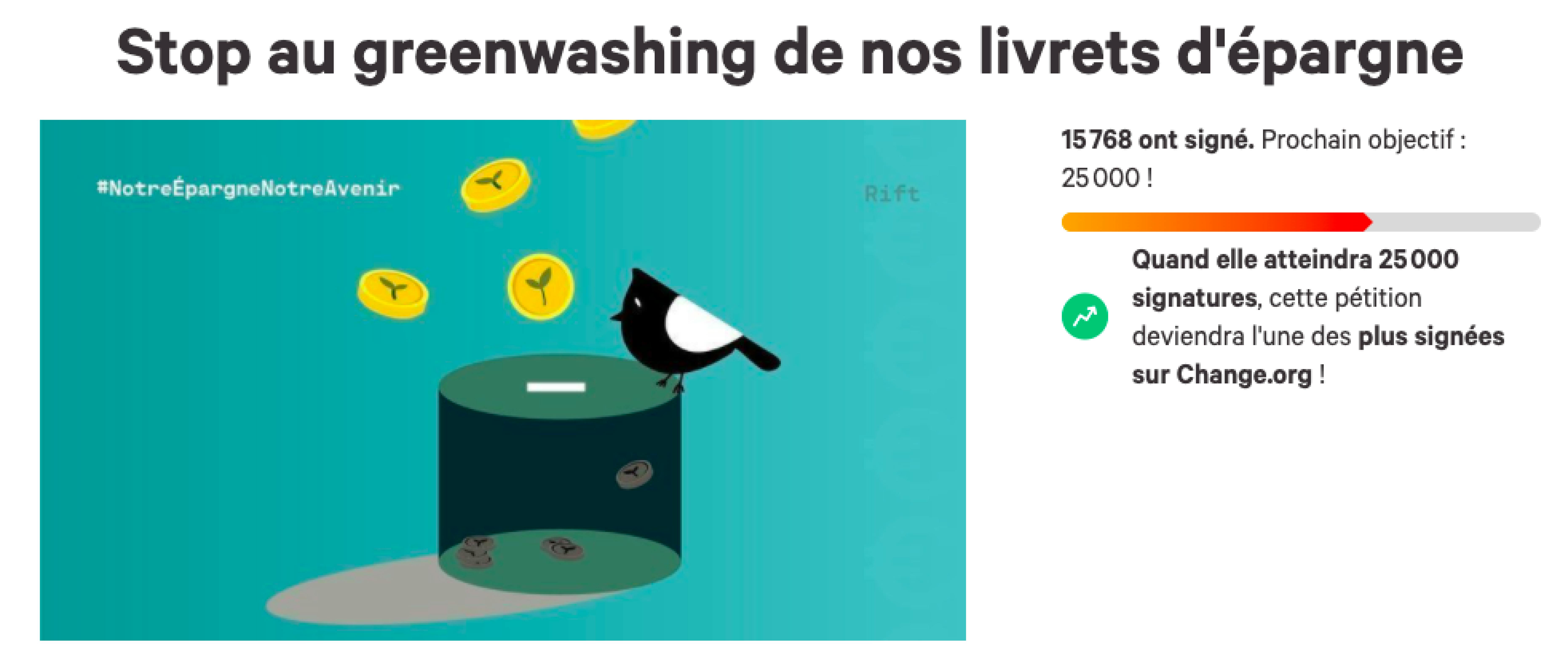 La pétition “Stop au greenwashing de nos livrets d’épargne” par Eva Sadoun sur Change.org