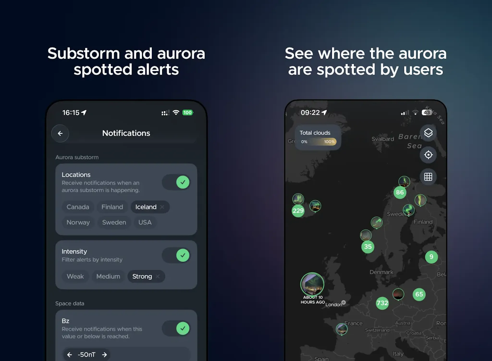 Aurora alerts in Iceland. Hello Aurora send location base alert to users in the country