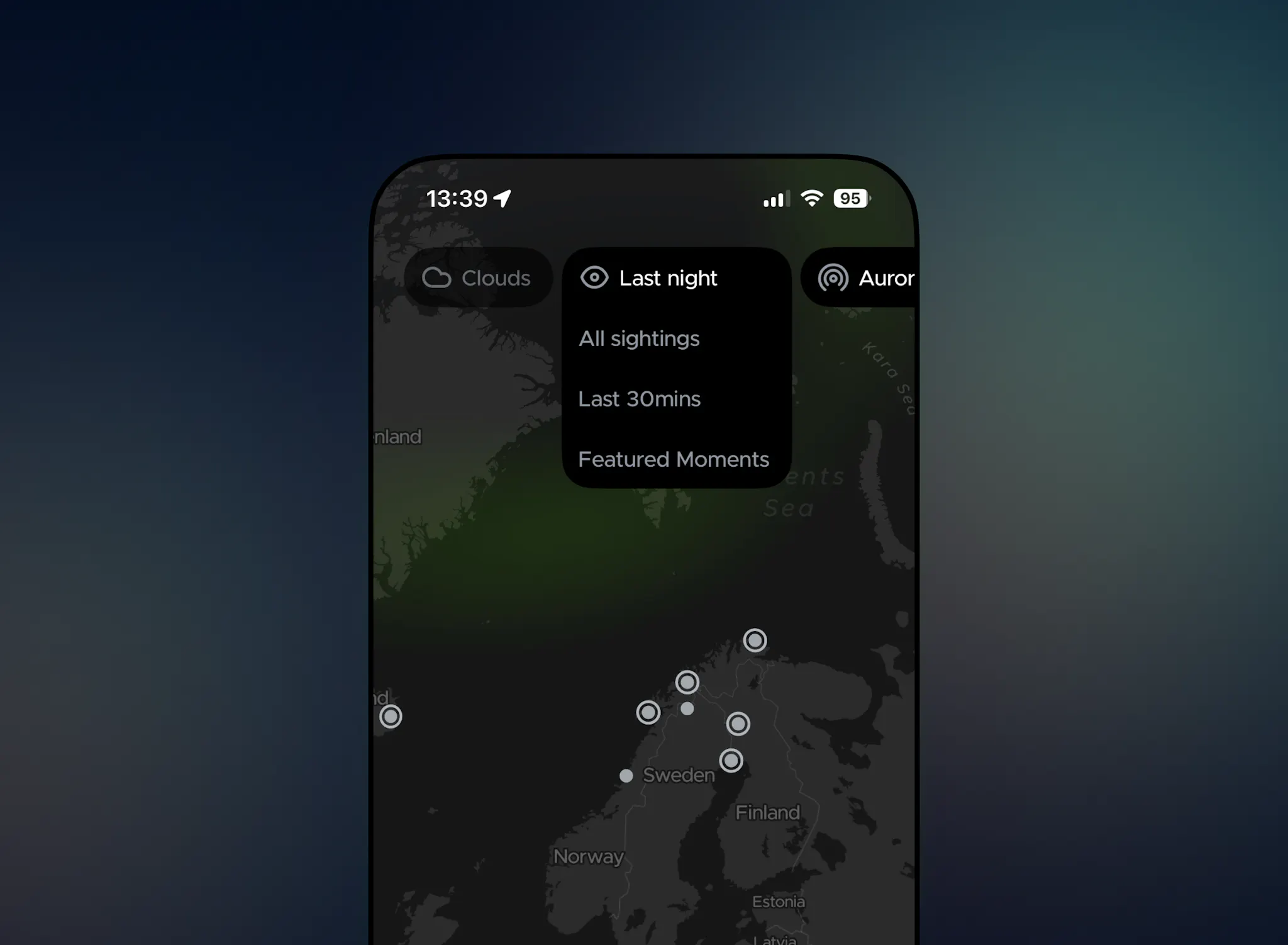 Example of aurora spotted from last night on Hello Aurora's interactive map