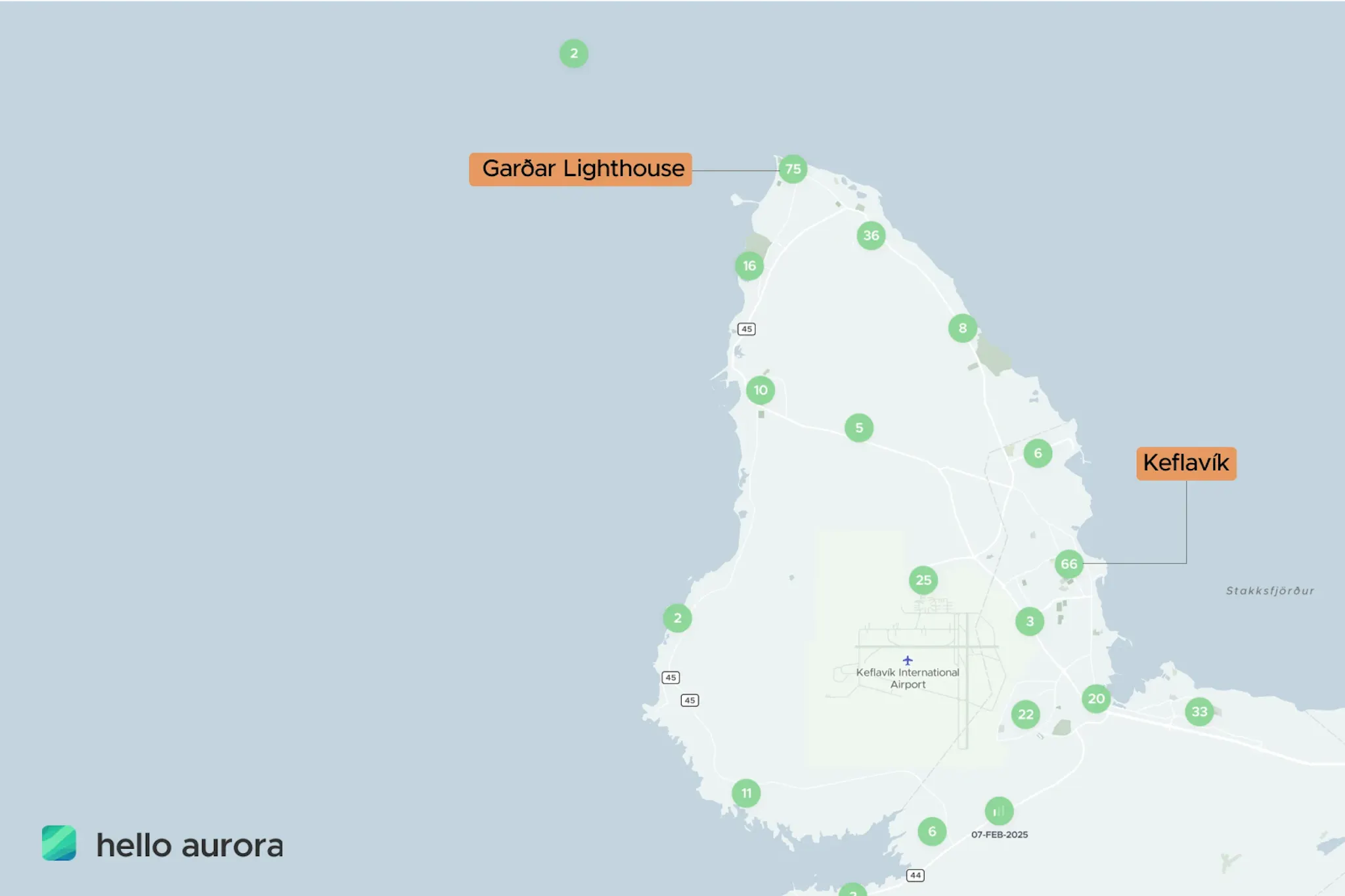 Most spotted Northern Lights location in Keflavík Iceland