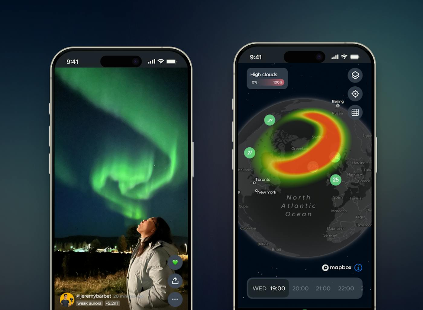 Hello Aurora provides users with real-time data of the aurora activity and aurora hotspot location