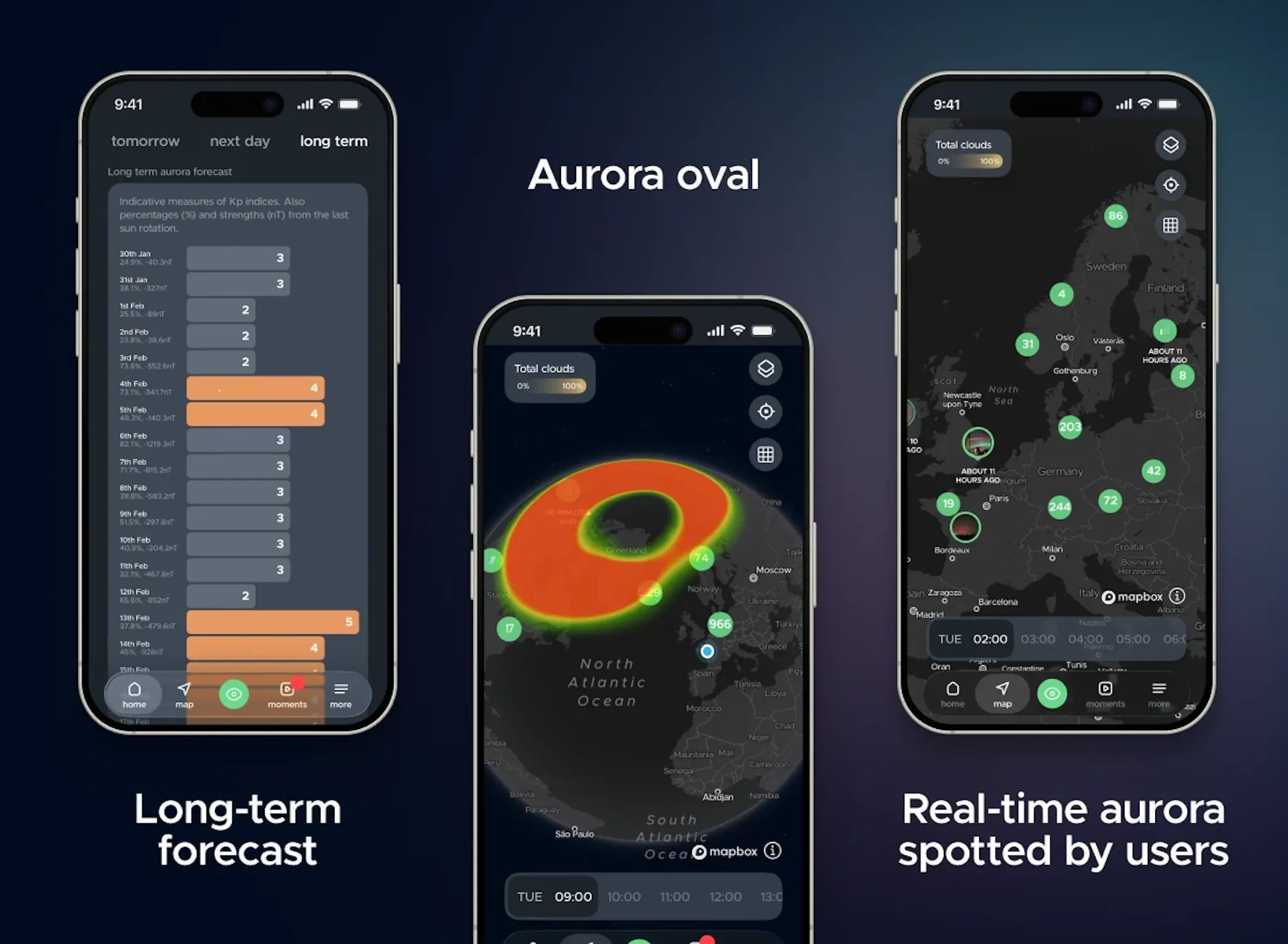 Image showing how to track the Northern Lights activity in Central Europe with Hello Aurora app.
