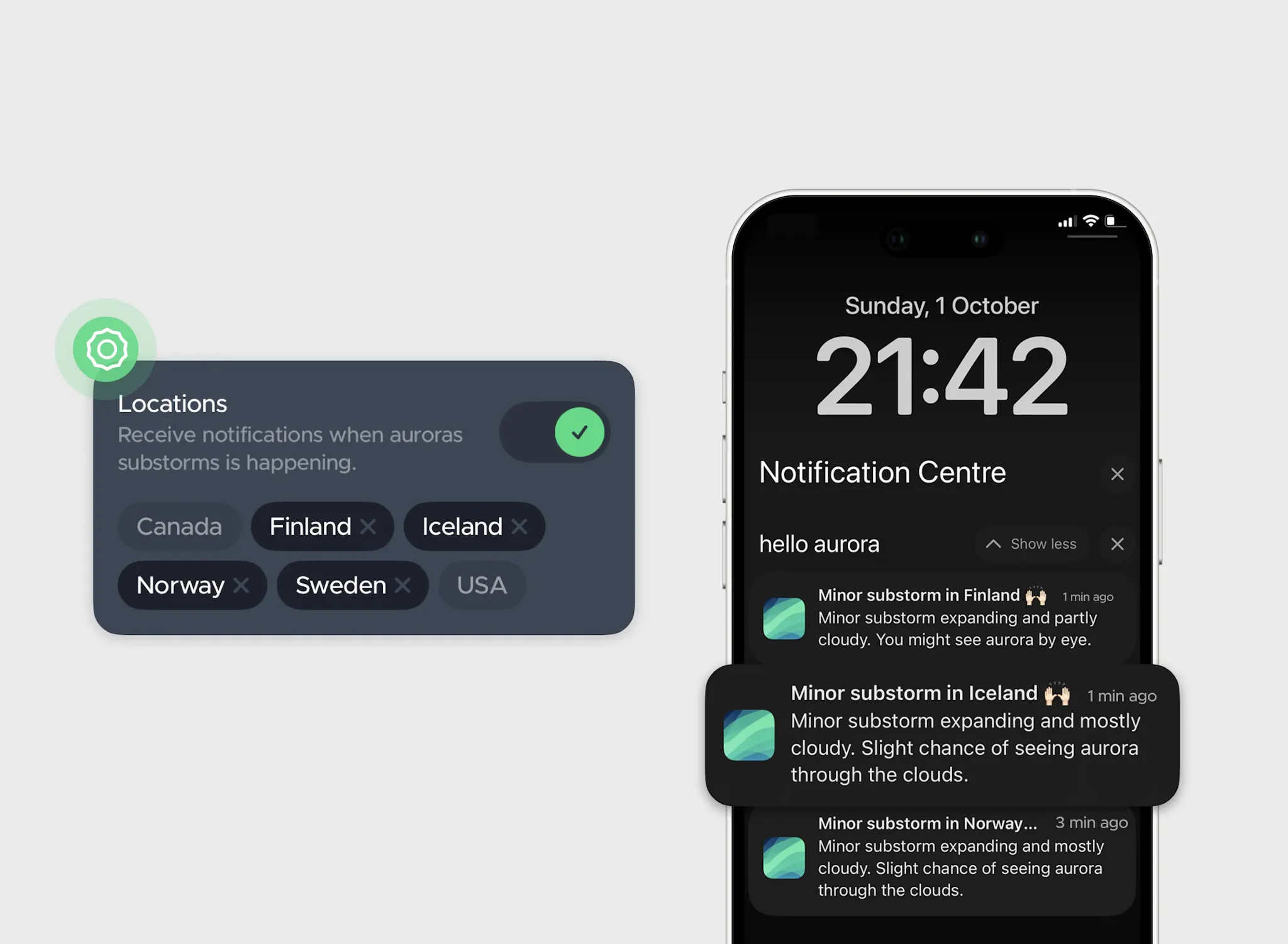 Substorm notification from Hello Aurora app let you know when the lights are bright and intense so you will not miss it.