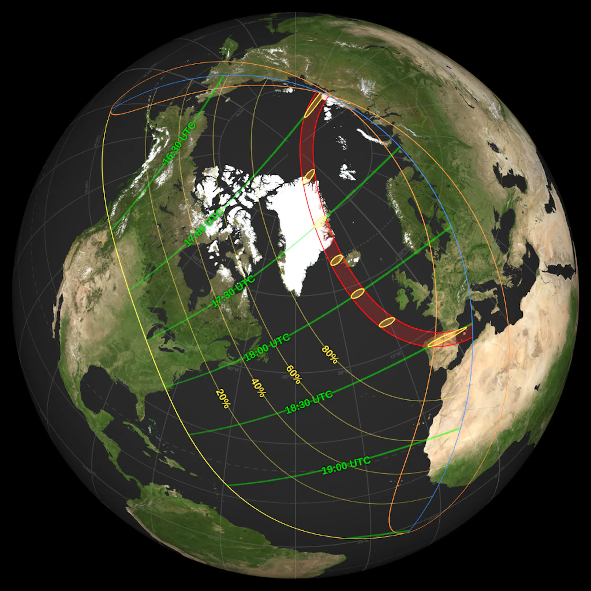 Photo of NASA Map of the August 12, 2026, Total Solar Eclipse. Photo from NASA Scientific Visualization Studio.