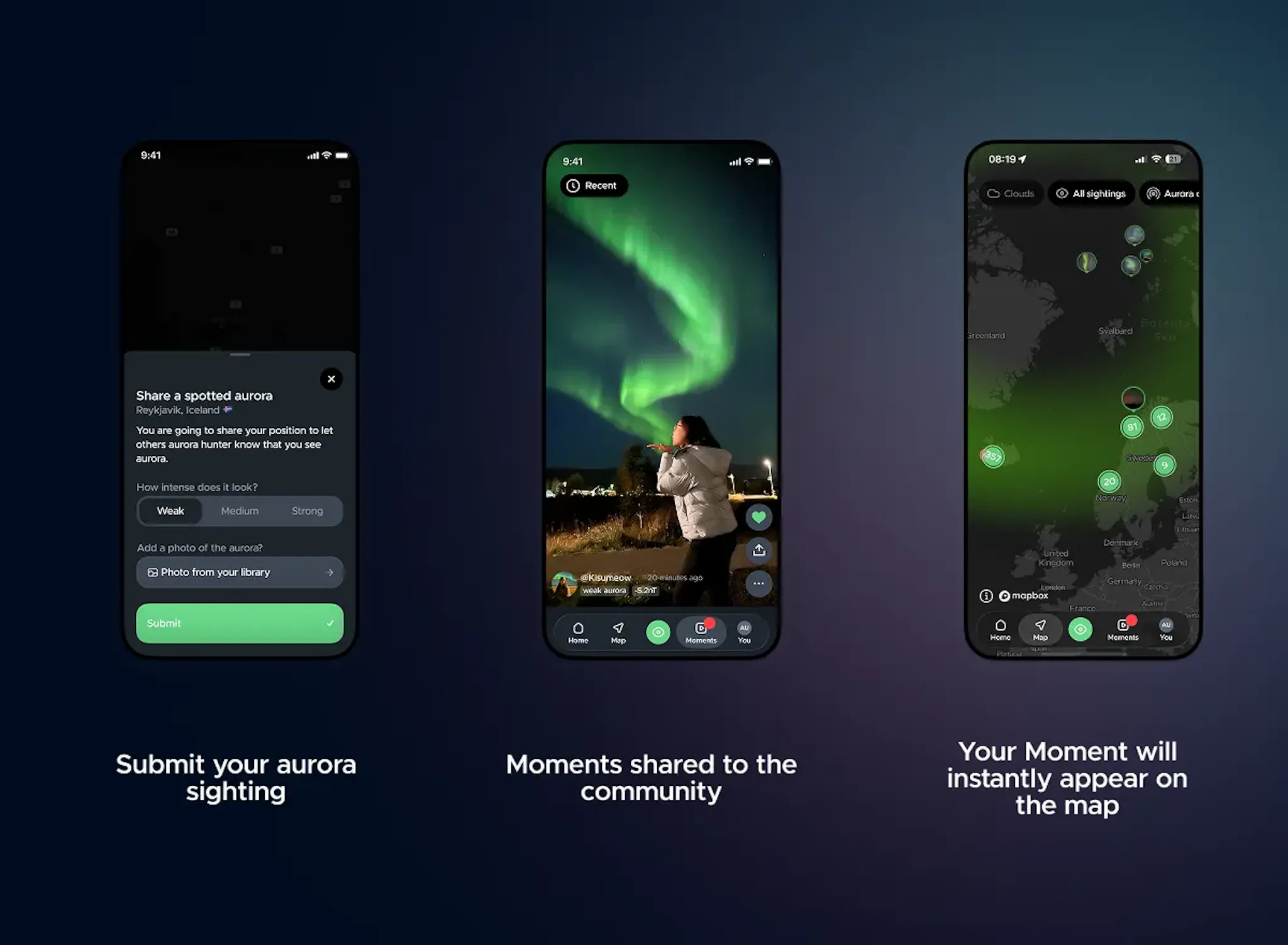 See and share the aurora sightings with the community