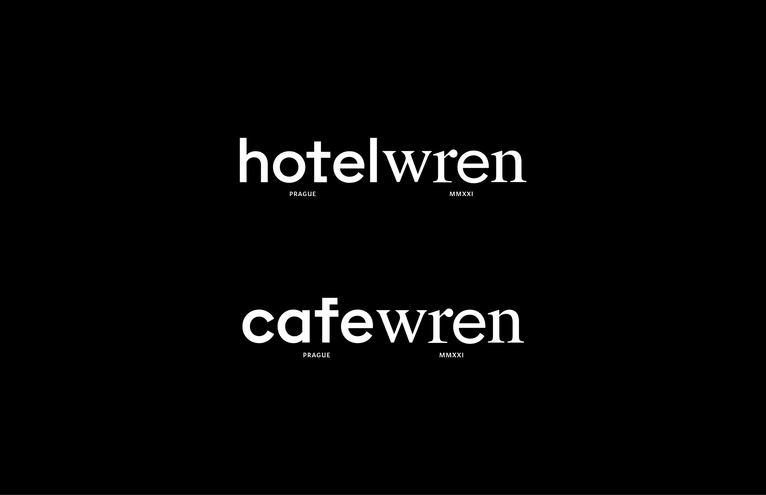 two logos in white on black background