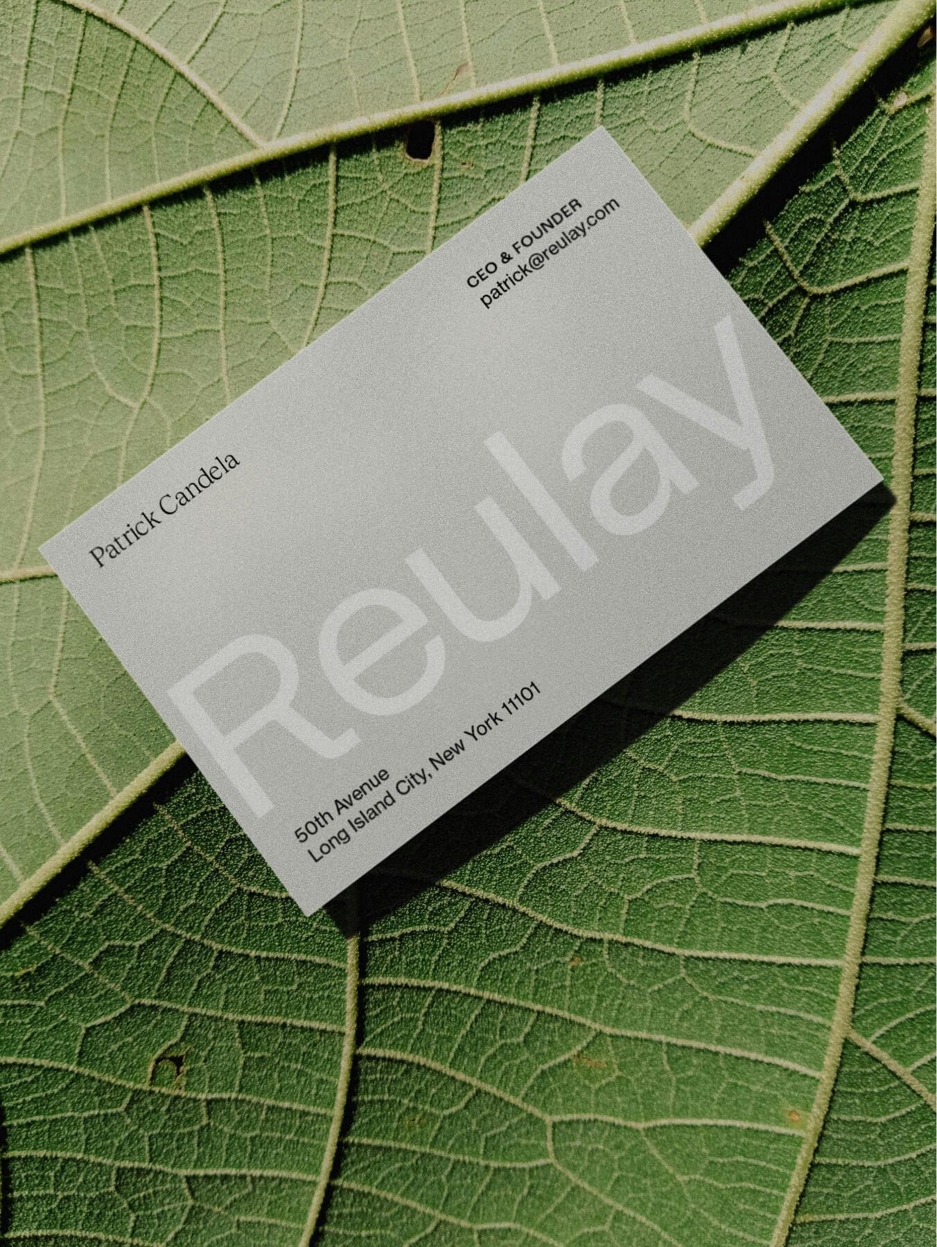 business card on leaf in detail