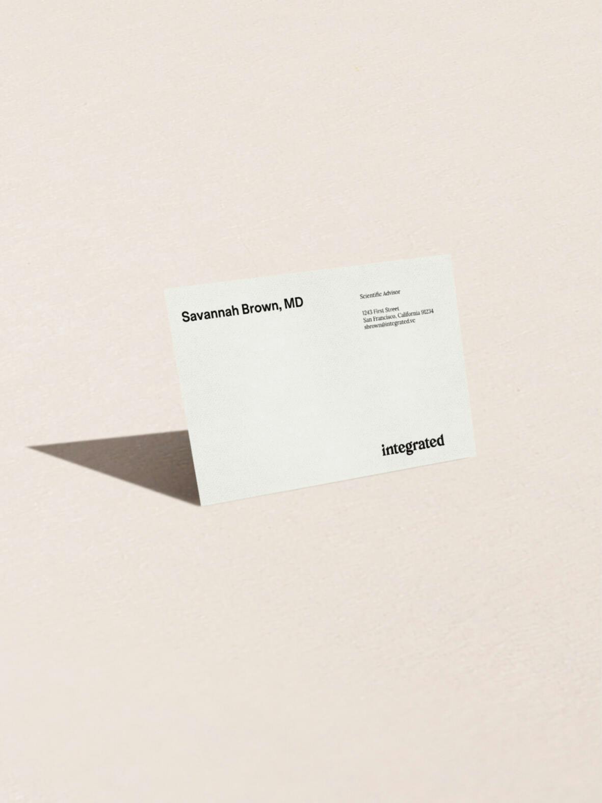 business card standing on side