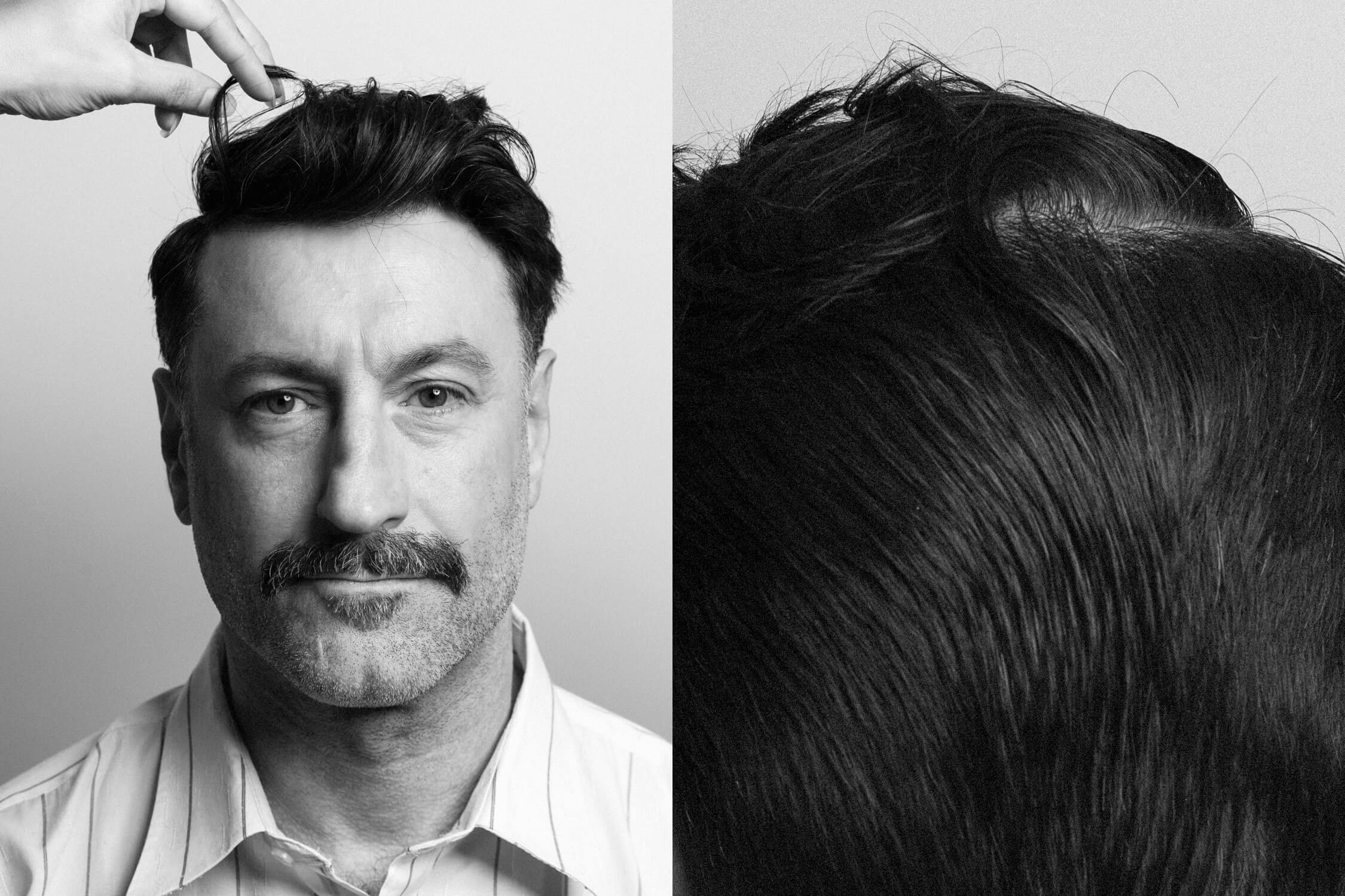 side-by-side images of a man's portrait