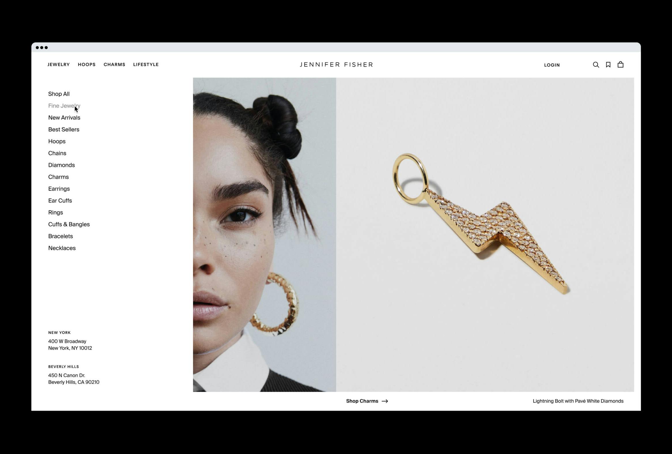 A screenshot of an online shop for jewelry called Jennifer Fisher