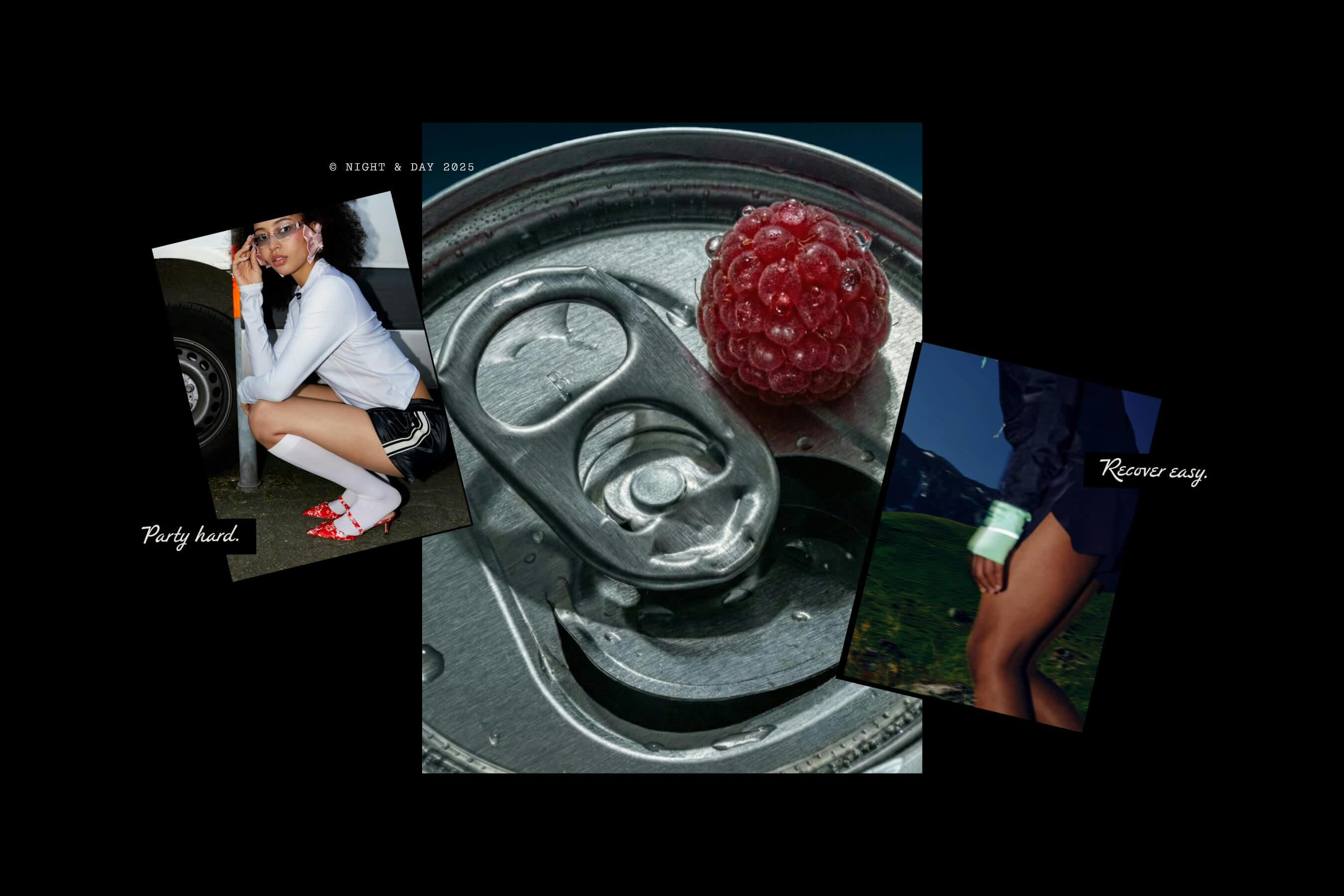 image of top of beverage can with raspberry sitting on top.