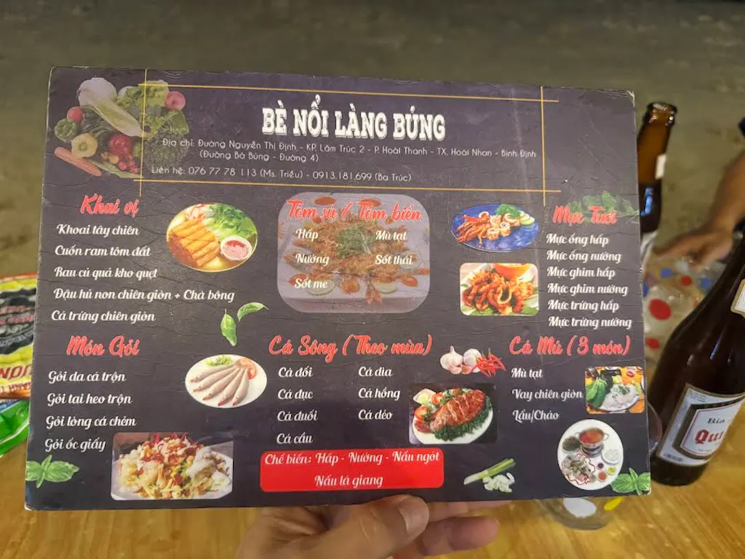 Danh sách món ăn của quán