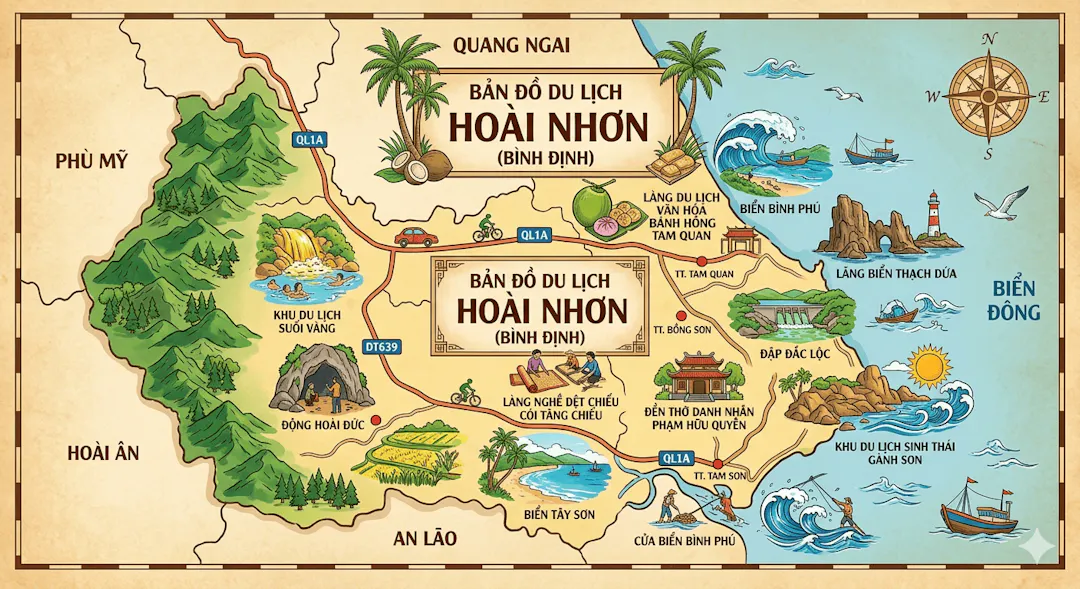 Bản đồ du lịch Hoài Nhơn: Lịch trình, Ăn uống & Điểm đến A-Z