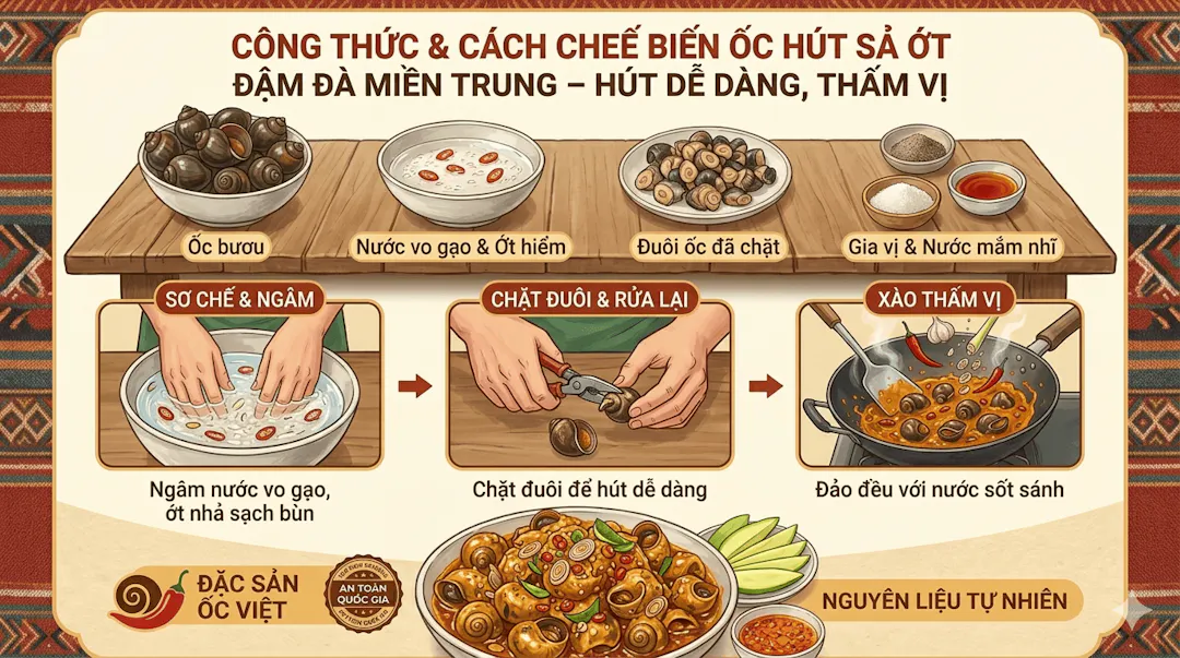 Quy trình chế biến ốc hút miền Trung từng bước một