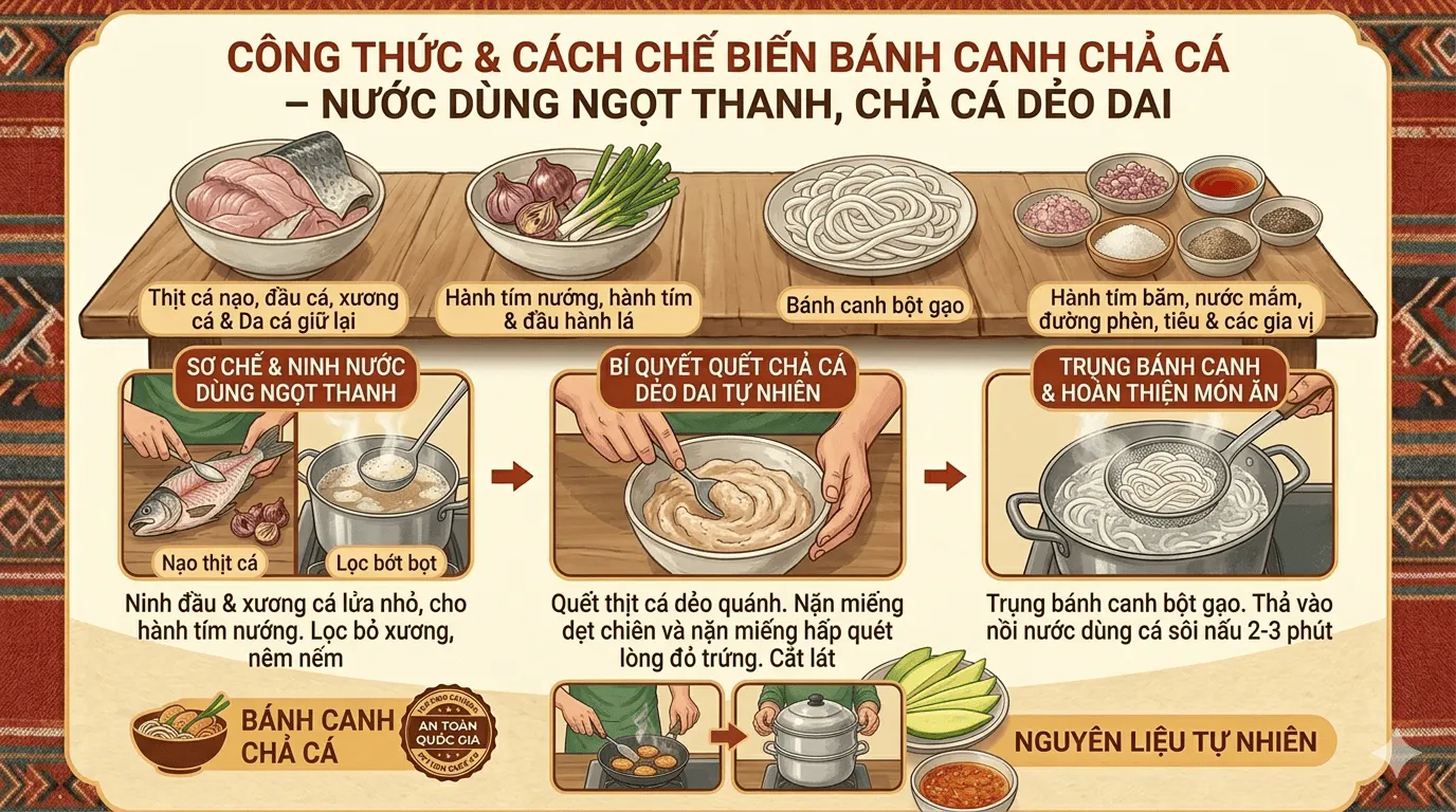 Quy trình chế biến Bánh Canh Chả Cá Bình Định từng bước một