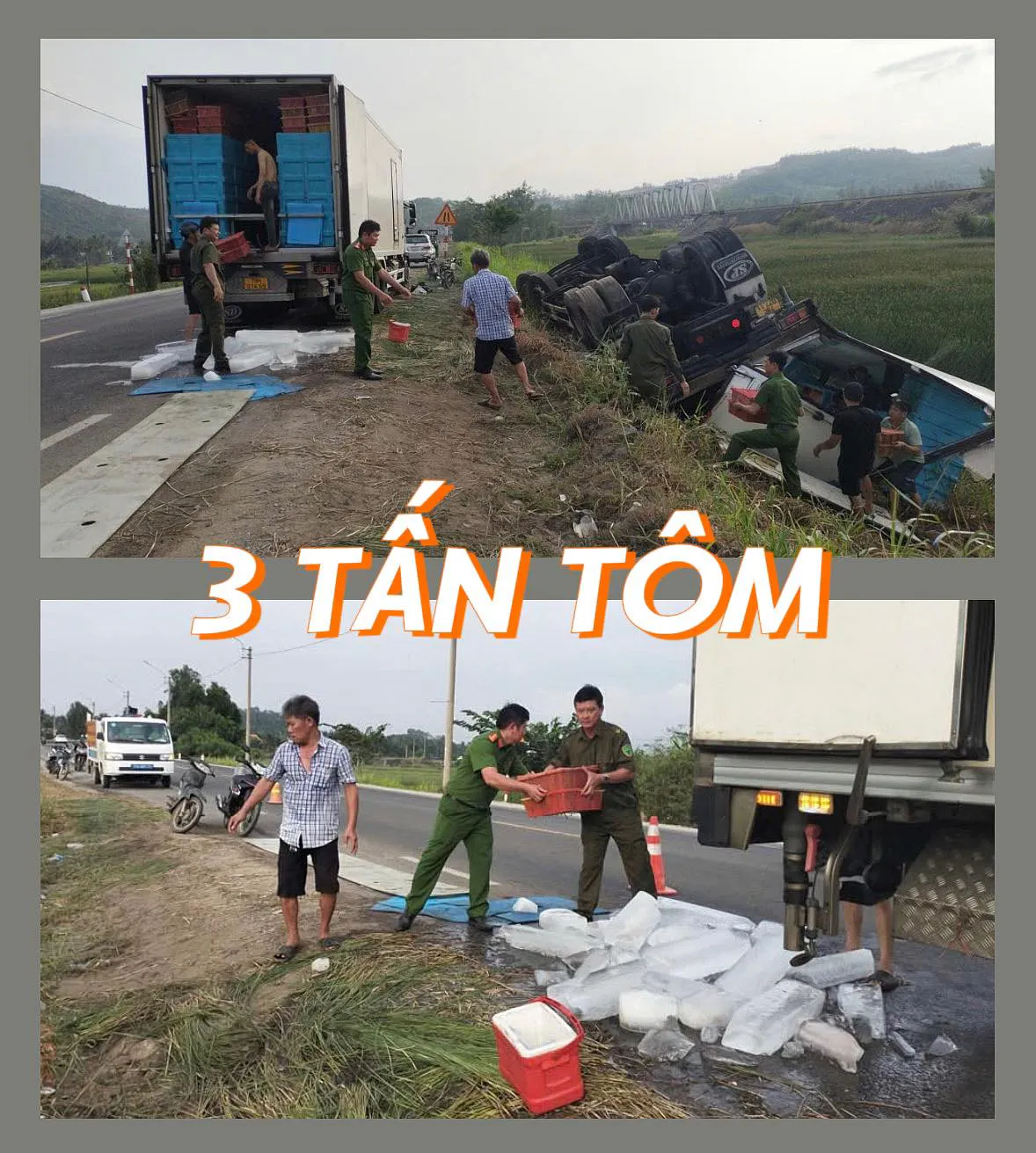 Công an xuyên đêm giúp tài xế bốc dỡ hàng đông lạnh khi xe gặp sự cố ở Hoài Nhơn Bắc