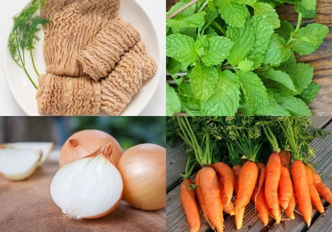Các nguyên liệu cần chuẩn bị cho món gỏi lòng cá bò gù