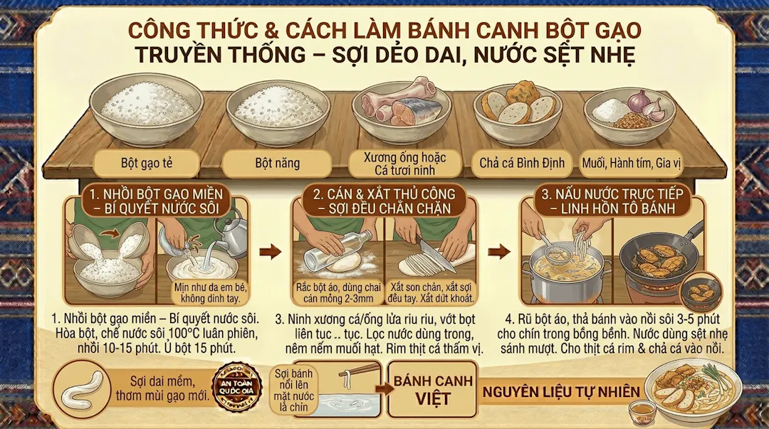 Quy trình các bước nấu bánh canh bột gạo Bình Định