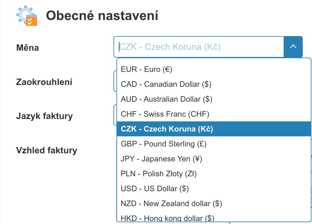 Návod na fakturace v eurech a dolarech. 