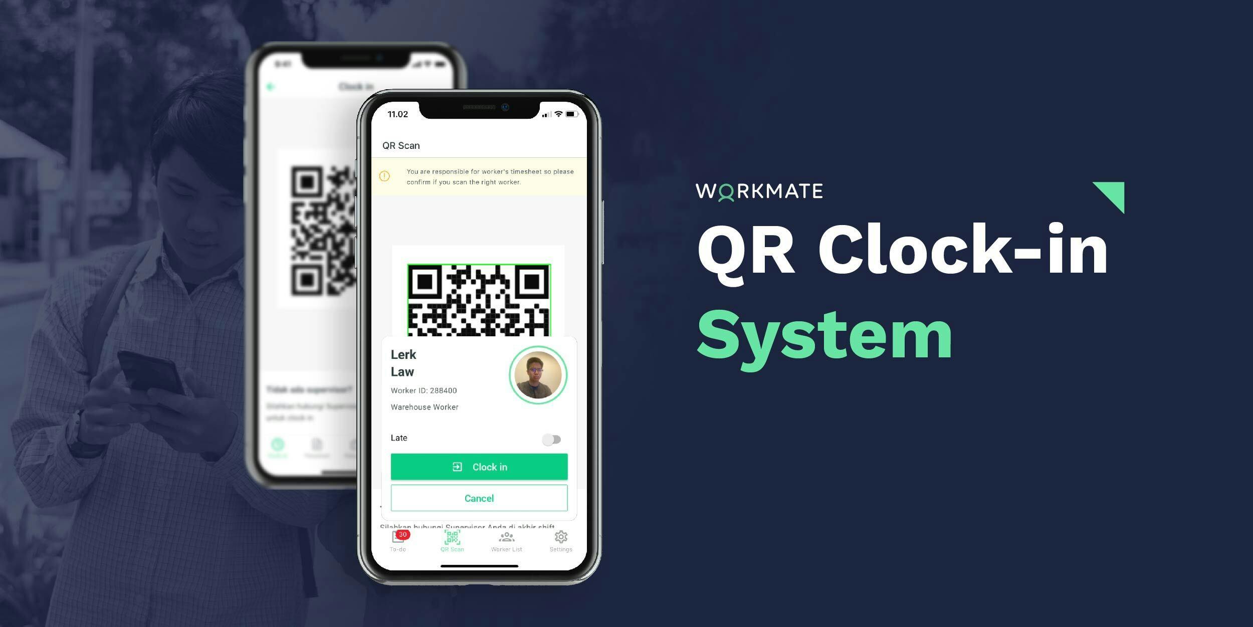 Kelola absensi pekerja dengan QR Clock in system Workmate