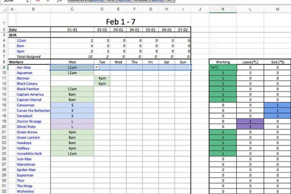 tabel cara membuat shift kerja dengan rumus excel