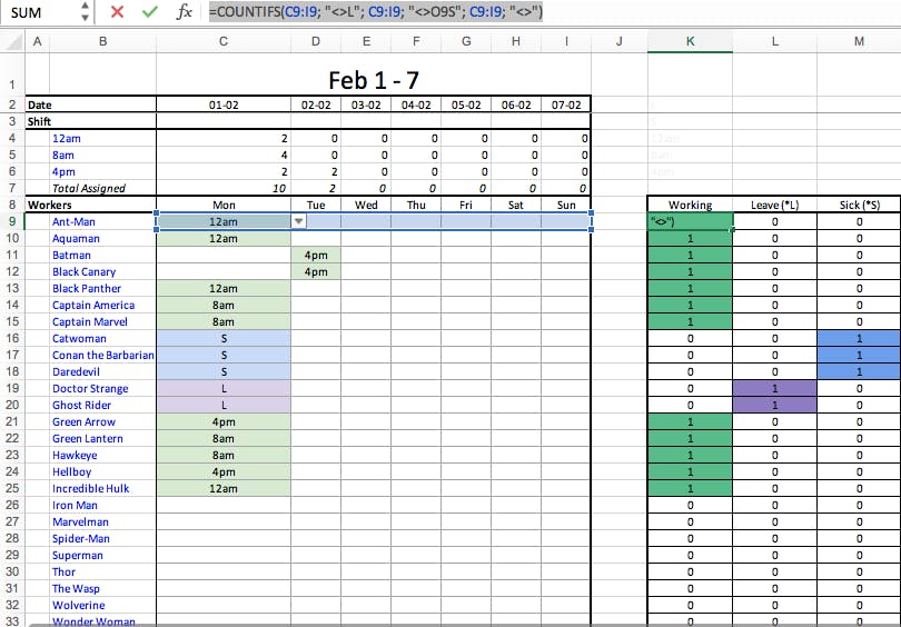 Shift scheduling template- Excel