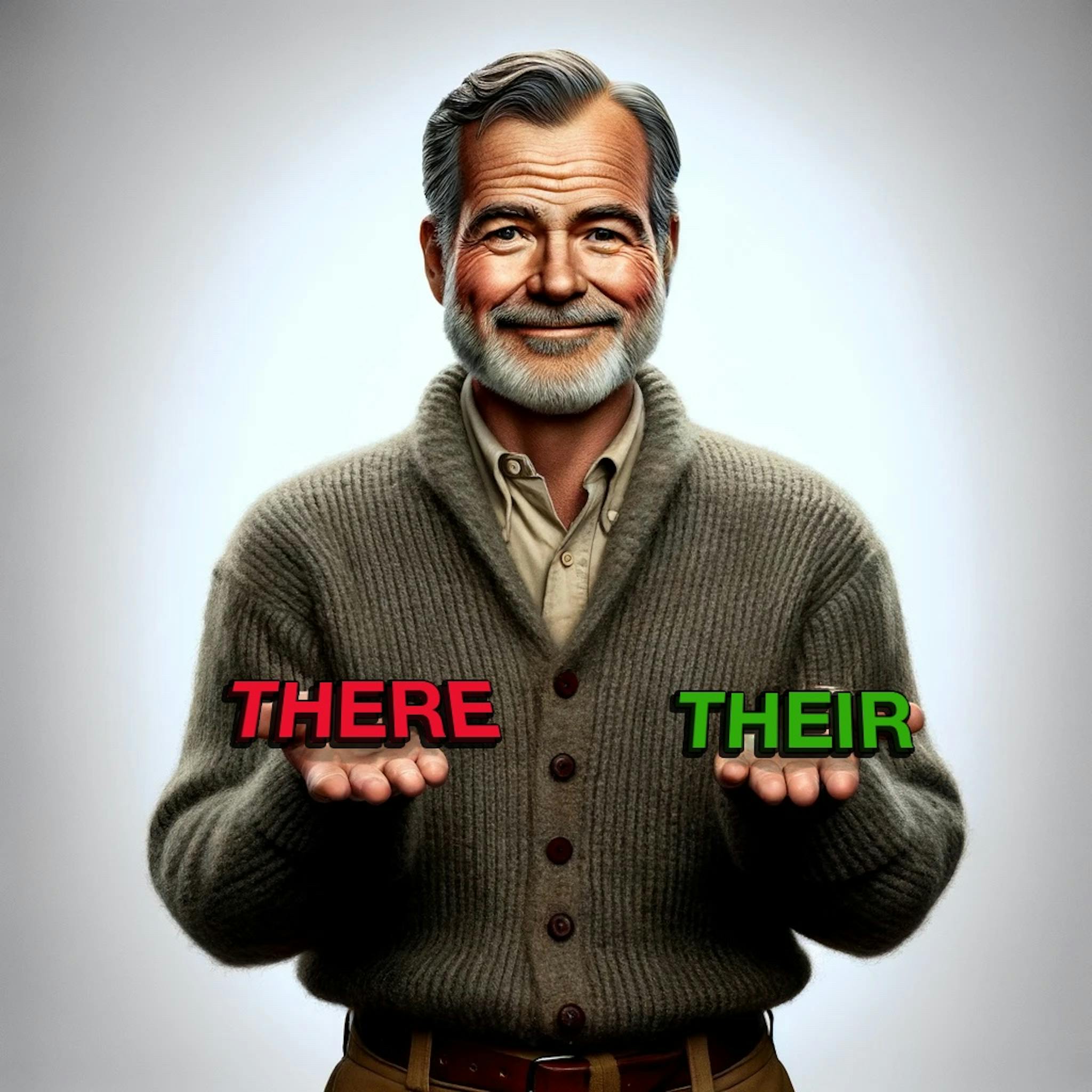 Ernest Hemingway demonstrating a grammar error with confusing "there" and "their."