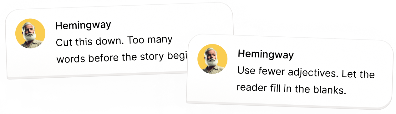 Illustration of Hemingway Editor Plus giving detailed feedback on your writing.