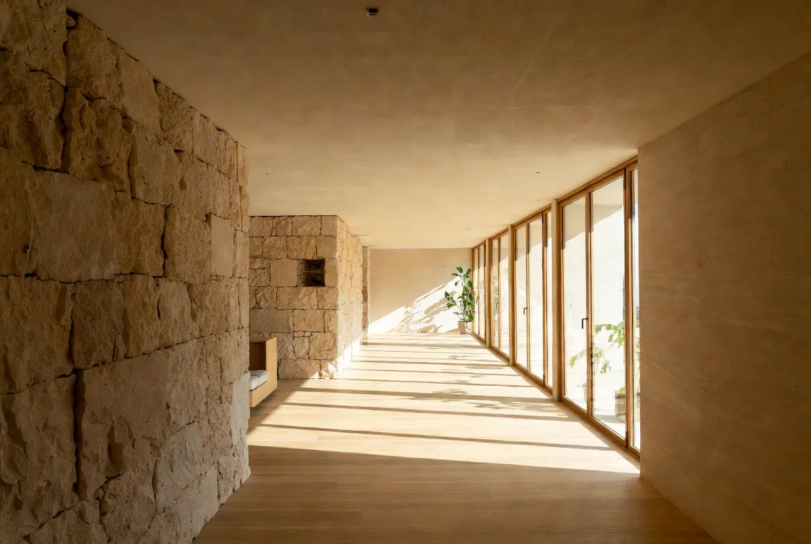 Minimalist stone and wood interior