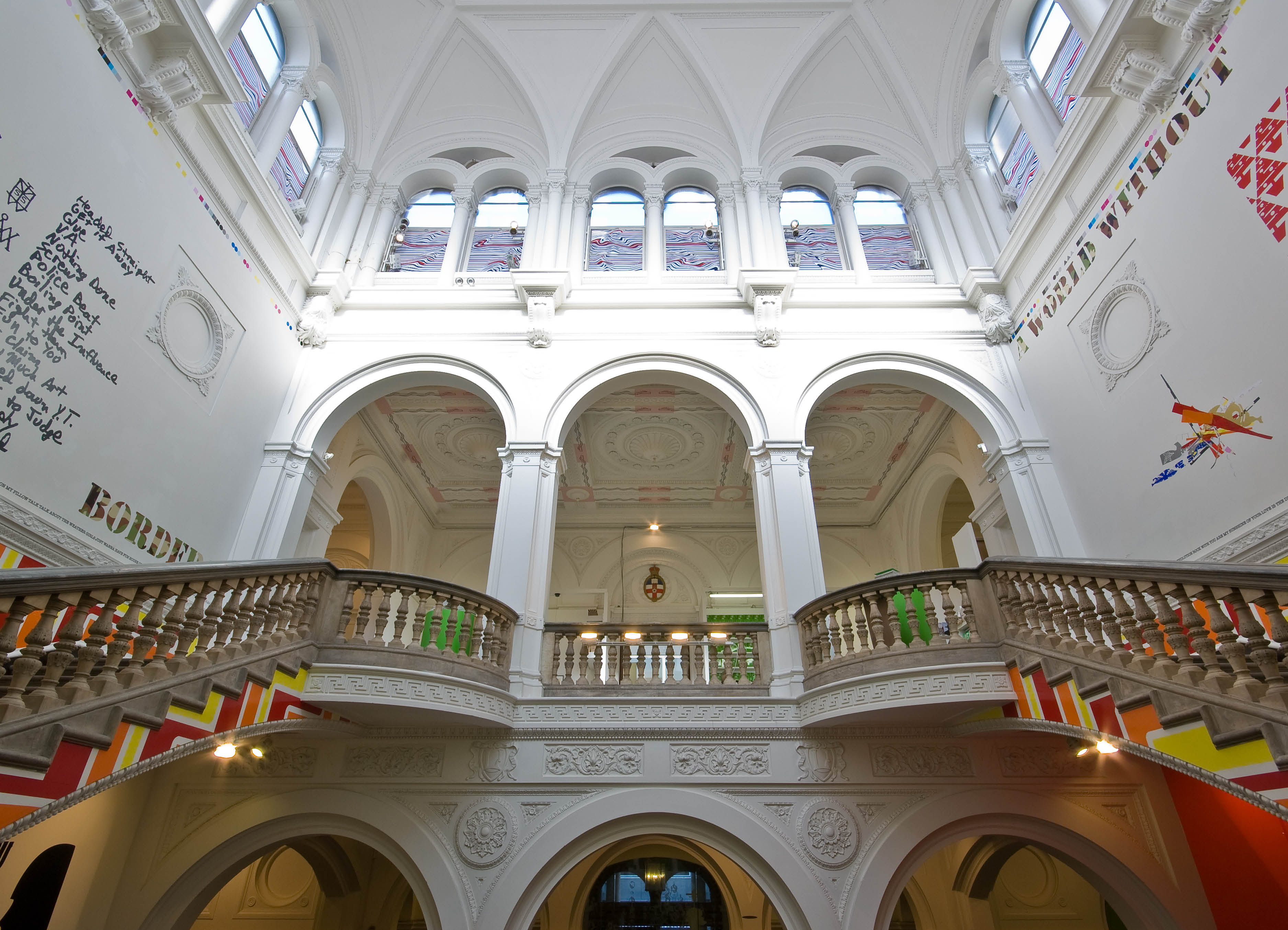 "Los vinilos' exhibition  at the zoo art fair, 6grand staircase of 6 Burlington gardens is surrounded by artworks in vinyl by artists including Jim Isermann, Pae White and Mark Titchner