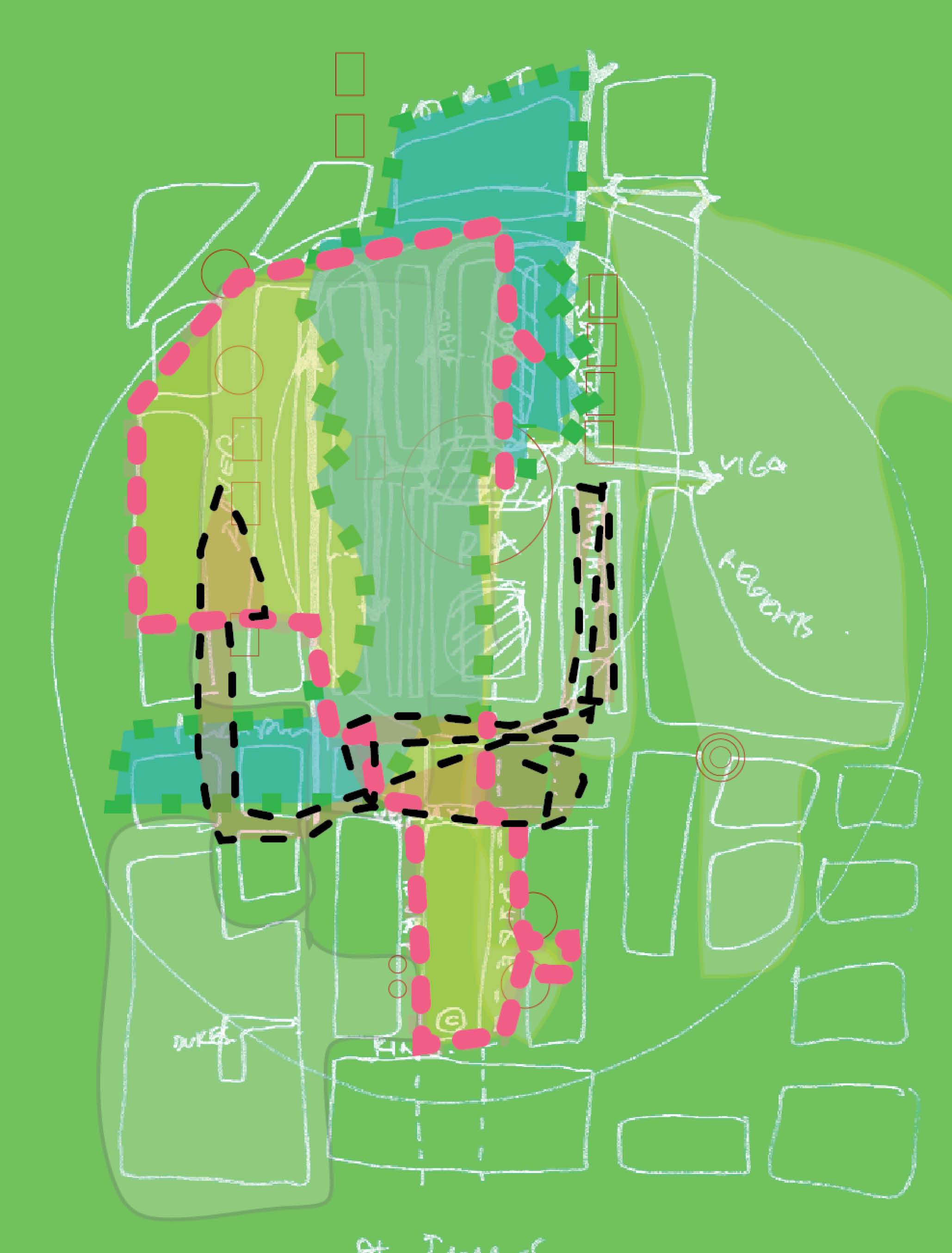 'Mapping drawing by artist Henry Coleman for 'Reimagining Mayfair', Architects Journal and Royal Academy competition, with Andrew Philips Architects  and Irene Djao-Rakatine for Vogt