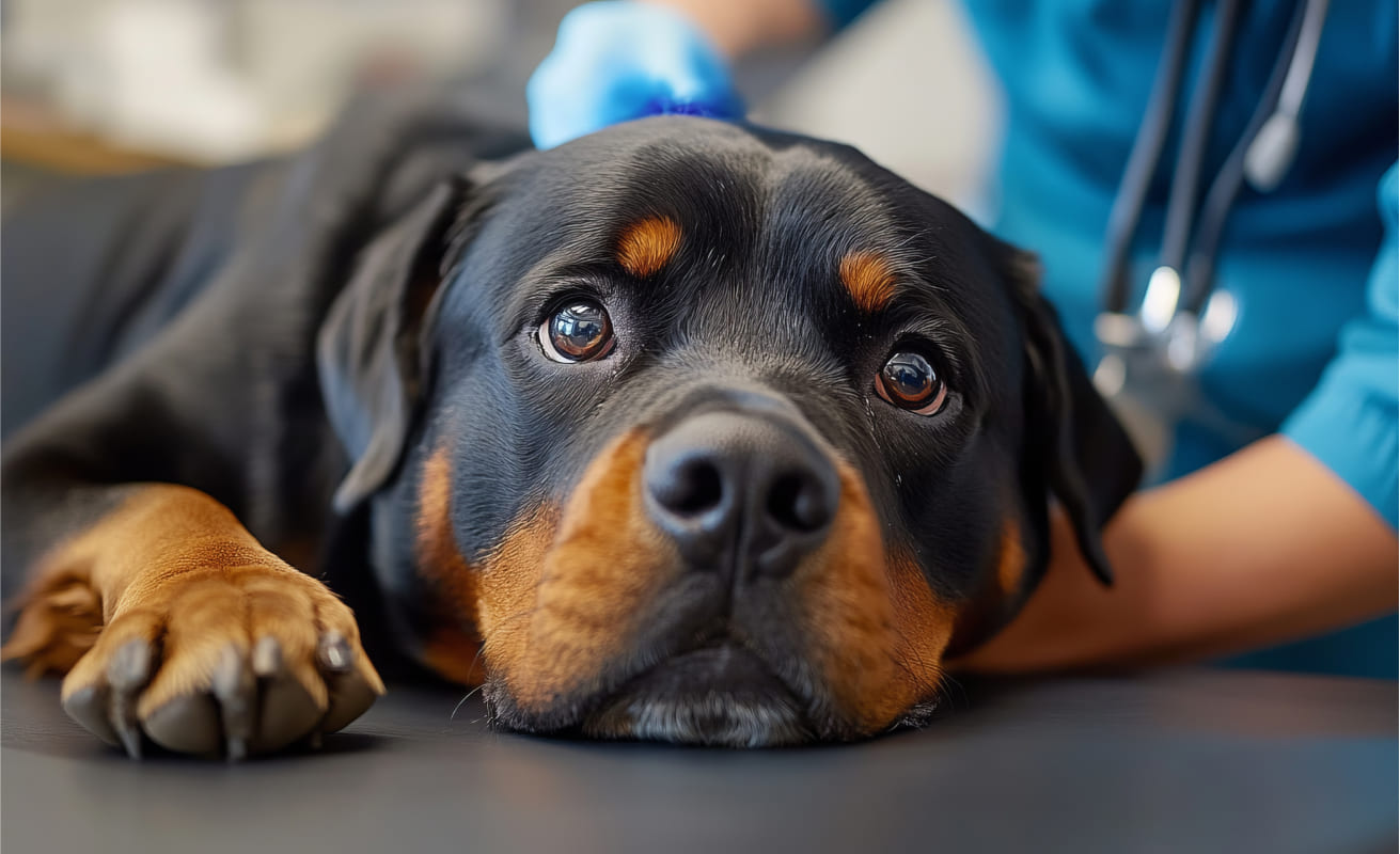 Ein Hund beim Tierarzt, da der Hund nicht mehr trinkt