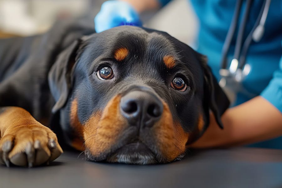 Ein Hund beim Tierarzt, da der Hund nicht mehr trinkt
