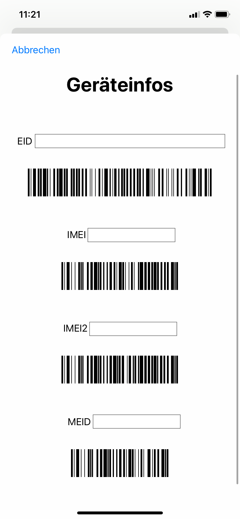 Geräteinfos iPhone bei Eingabe von *#06#