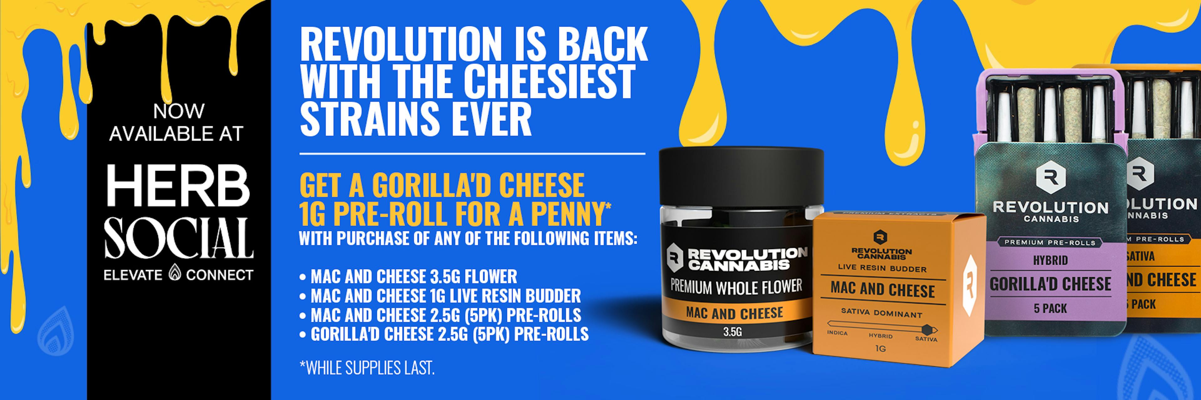 REVOLUTION CANNABIS PRODUCTS ON BLUE BACKGROUND.