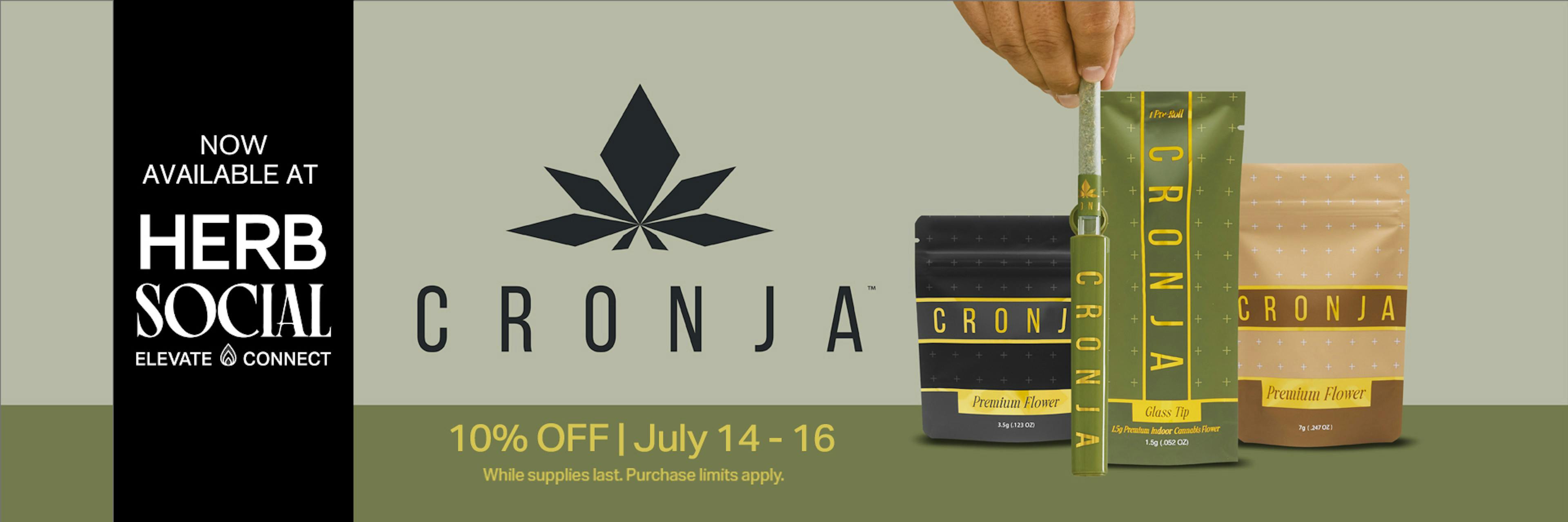10% off Cronja with logo and sample products.