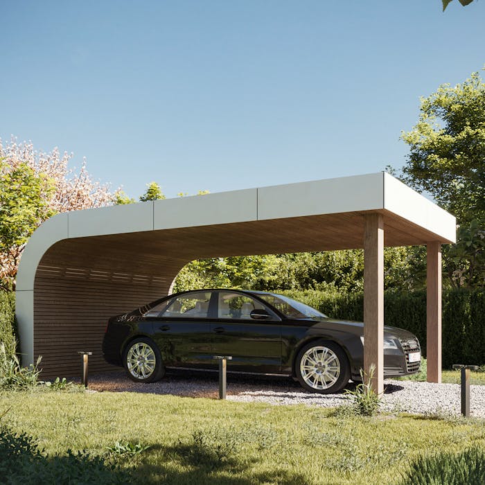 Futuristische eikenhouten carport