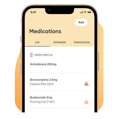 icon for Track complex regimens
with the Hero mobile app The Hero app helps manage every pill stored in your smart dispenser, plus up to 10 additional meds outside of the device.