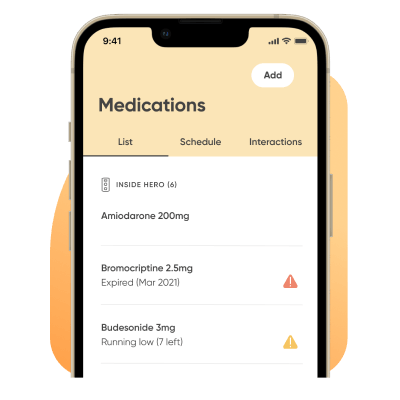 icon for Track complex regimens 
with the Hero mobile app The Hero app helps manage every pill stored in your smart dispenser, plus up to 10 additional meds outside of the device.