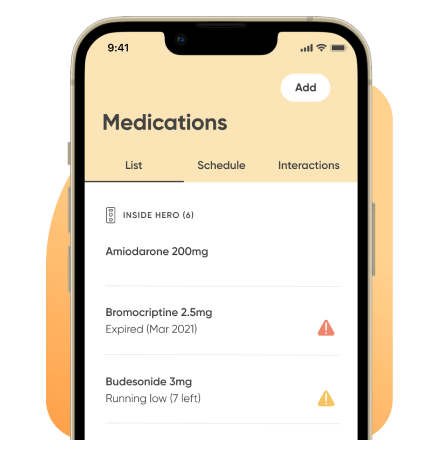 icon for Track complex regimens
with the Hero mobile app The Hero app helps manage every pill stored in your smart dispenser, plus up to 10 additional meds outside of the device.