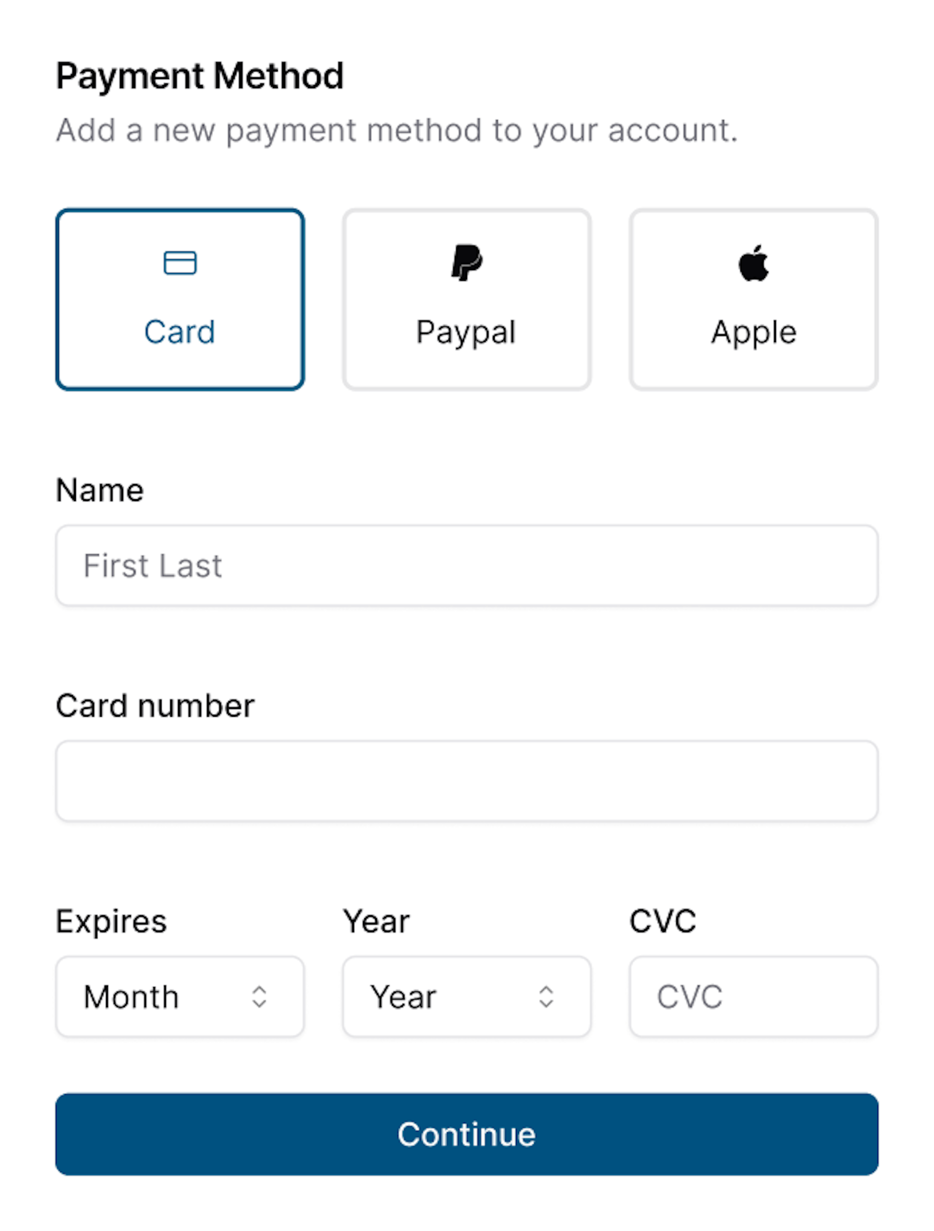Payment method ui