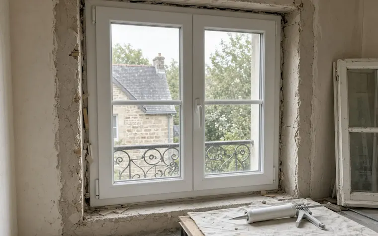 Pose d'une fenêtre neuve pendant une rénovation