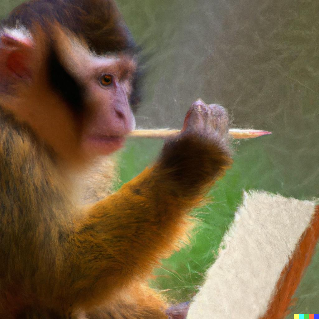 monkey, writing, with a pencil