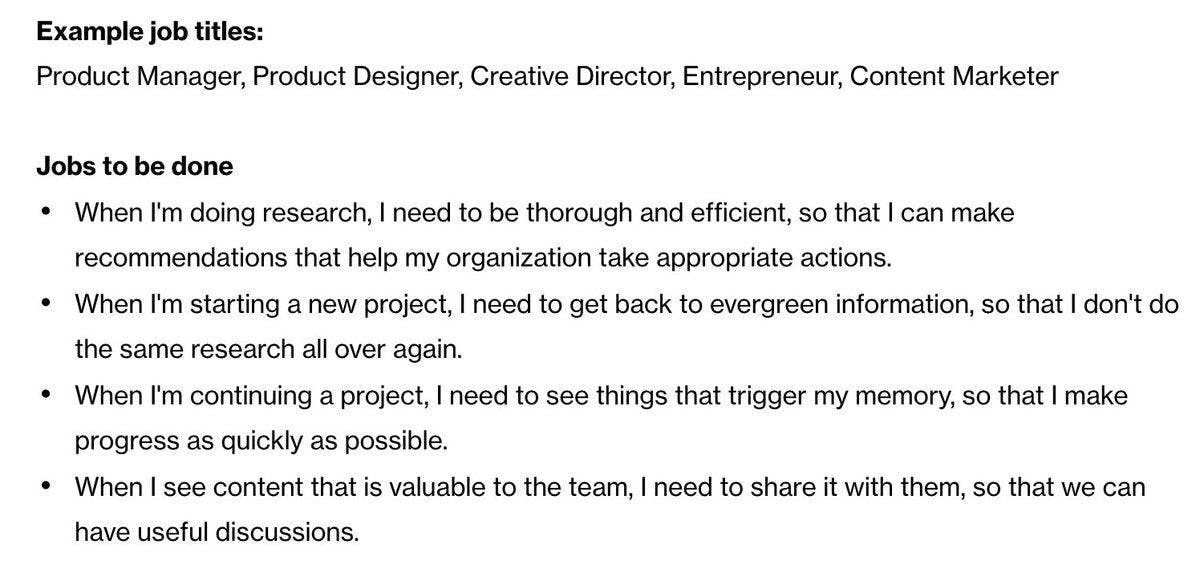 Bulleted list, job titles, jobs to be done