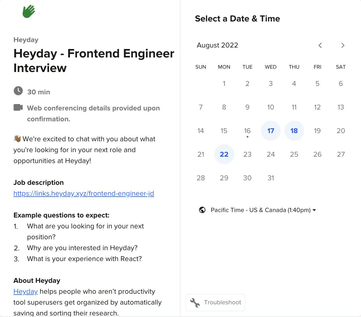 Heyday on Calendly