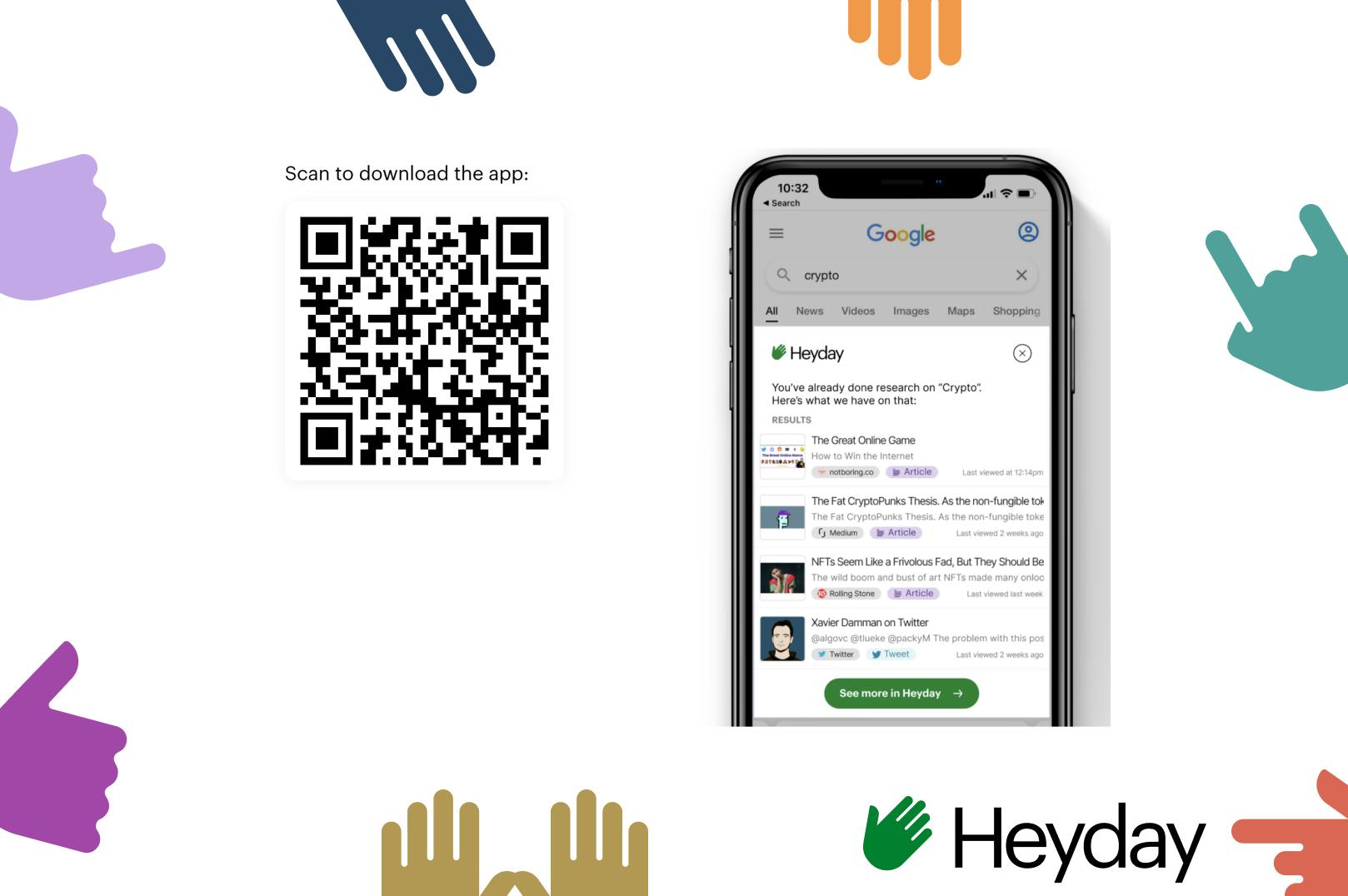 Heyday Safari extension on iPhone, QR code