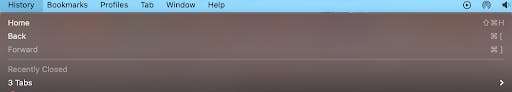 Chrome History menu, 3 recently closed tabs