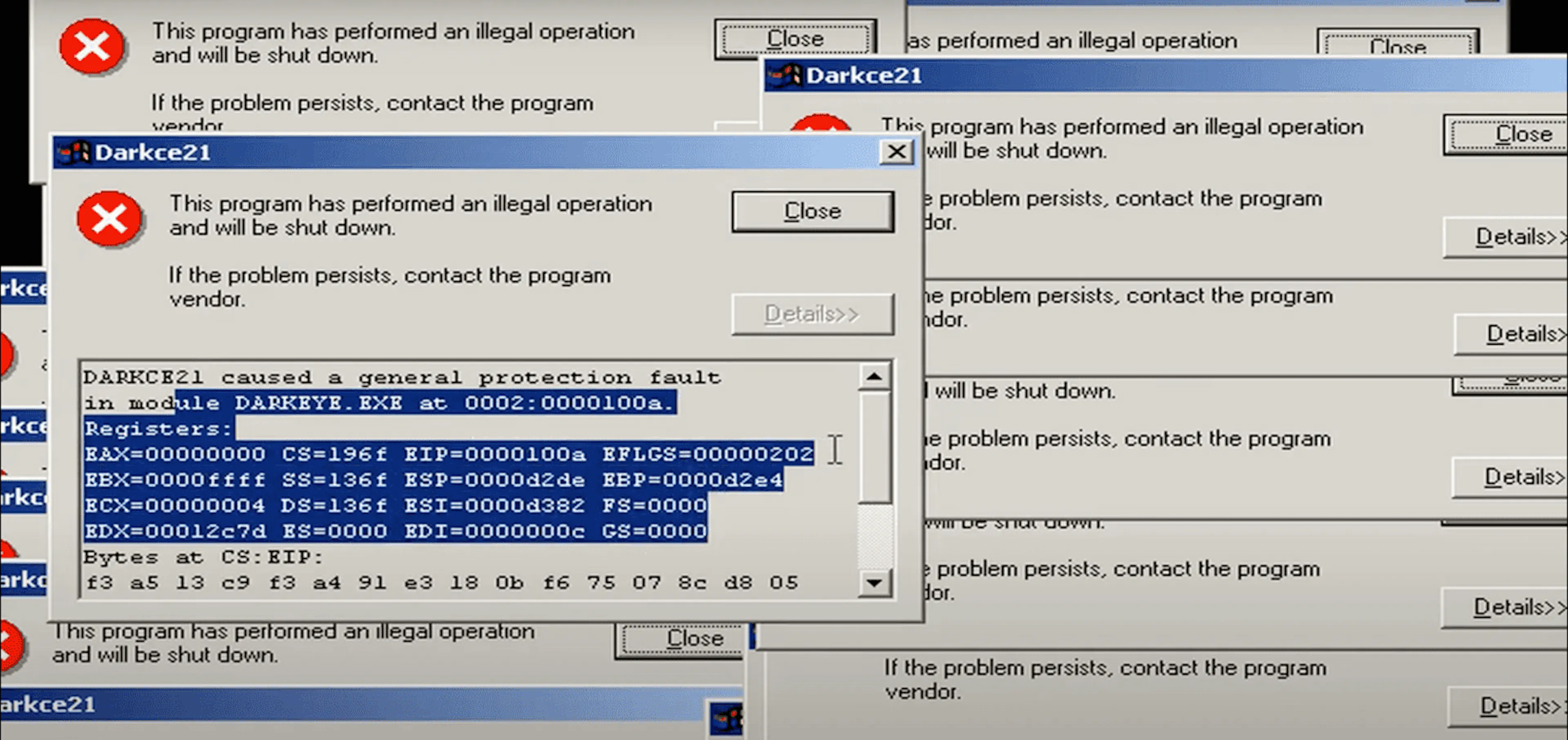 A collection of errors on a Windows computer