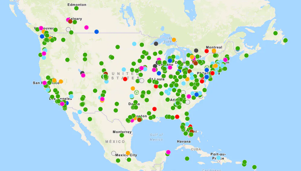 A mapping of registered Earth Day 2022 events across North America on the organization’s website